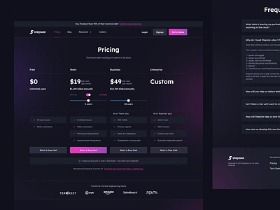 Stepsize - pricing page clean design landing landing page page plan plans price pricing pricing page saas startup ui uiux ux web webdesign website