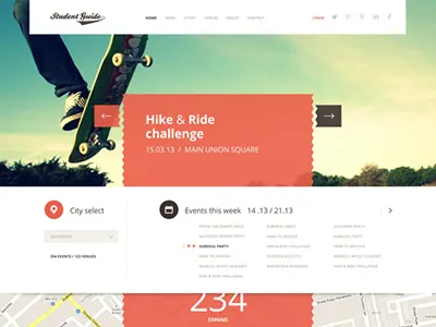 Student Guide clean flat layout map minimal navigation orange portal slider students ui ux web webdesign website