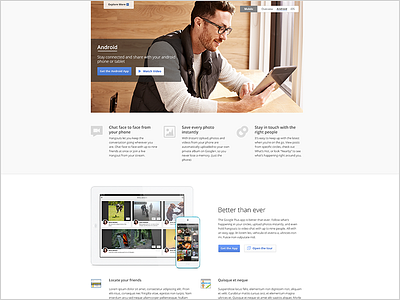 Google+ mobile android clean device google landing page layout