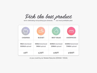 pricing table app application minimal pricing registration signup table ui