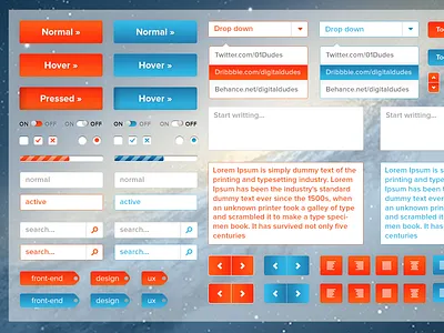 Ui Kit - Feel free to download from digitaldud.es with love :) arrow blue button checkbox dropdown hover icons input kit loading orange pressed progress bar radio rating red search stars tags textarea tooltip ui ux
