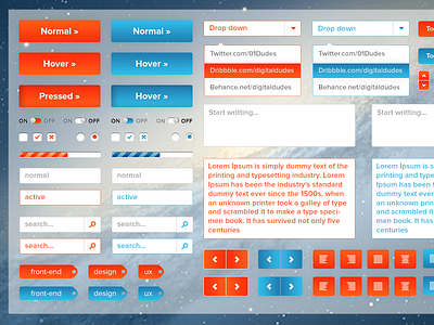 Ui Kit - Feel free to download from digitaldud.es with love :) arrow blue button checkbox dropdown hover icons input kit loading orange pressed progress bar radio rating red search stars tags textarea tooltip ui ux