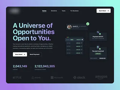 SaaS Landing Page & Dashboard dark mode dashboard landing page saas