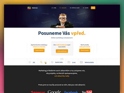 Proficio homepage agency boy dark homepage web yellow