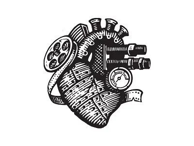 Heart black forefathers heart illustration linework steampunk white