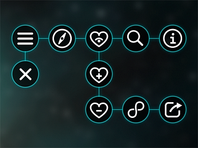 Navigation icons set futurism glow icons navigation space