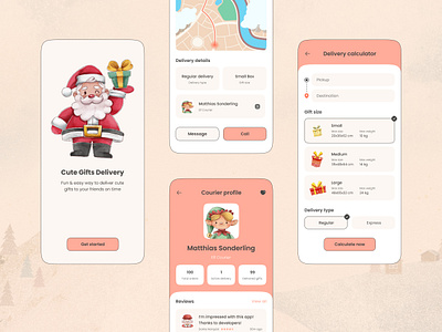 Giftee - Gifts delivery mobile app design cartoon christmas cute delivery design gifts illustration illustrator mobile app new year santa ui ux