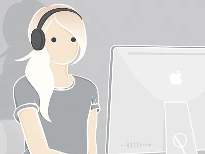 mouse clicker girl headphones illustration imac pony tail working
