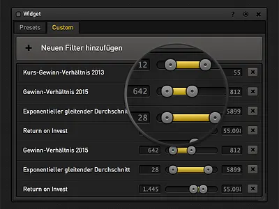 Sliders for Screener button css dark desktop gui html icon navigation slider typography ui web