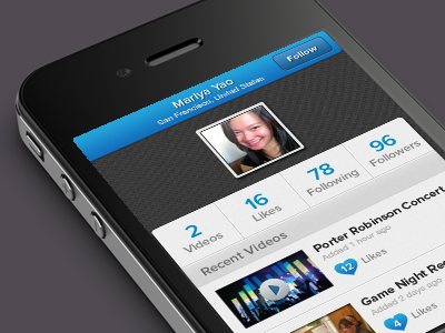 video app profile page app ios iphone mobile profile video