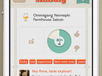 Shindig iOS App Drink Detail app button chart design drinks graph interface ios iphone mobile pie process screen tags texture ui ux