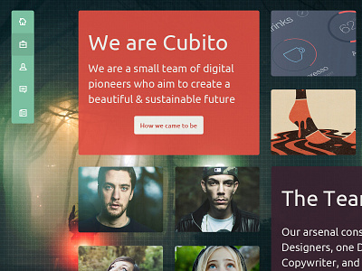 Cubito Home Page creadivs credits css3 flat icon illustration minimal patrick rogan photograph portfolio screenshot smorrs web web design wordpress