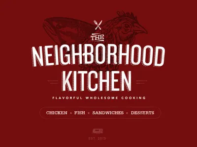 Food Trailer 60s chickhen fish food truck logo fork illustration kitchen red trailer vector white