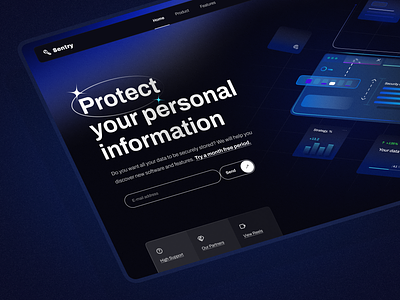 Sentry home page concept 3d concept dark design flat hero home landing layo page product saas studio ui ux