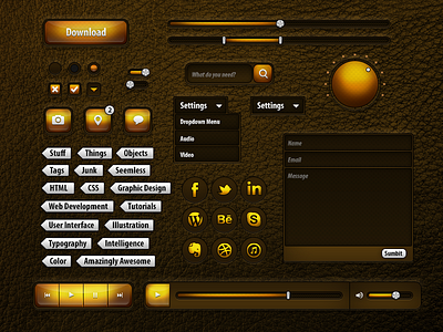 Leather Ui Design buttons leather ui