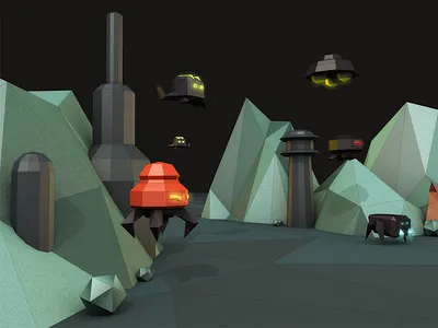 Alien Invasion 3d aliens c4d cel renderer cinema 4d low poly space