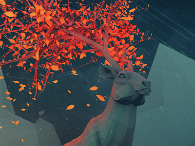 Reindeer (Leaves) 3d c4d caribou cg cinema 4d digital illustration leaf leaves low poly low poly oragen photoshop reindeer render snow storm trees vintage colors