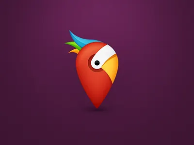 Mistery identity blue brand character eye green identity logo map parrot pin purple red yellow