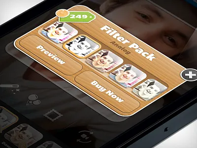 Filter Pack app coin icon ios iphone mobile pop up price tag wood