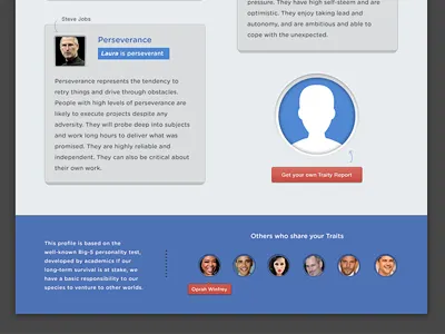 Personality Report V3 app avatar blue chart data graph minimal personality report wip