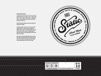 Static Espresso Bag badge bag beverage classic coffee drink dripp espresso espresso republic font food hand made coffee label lettering logo monogram package packaging slabserif stamp typography