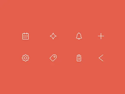 Notes App icons arrow bell cadmo design calendar flat design icon design icons minimal outline plus settings star tag trash ui