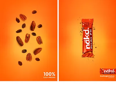 Nakd Bars Print Advert 1 ad advert bars brochure campaign candy clean food foods fruit healthy magazine marketing nakd natural nut orange pecan pie print red spotlight wrapper