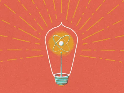 Future's so Bright atom atomic blue bright bulb future illustration interesting light rays red retro simple vintage weathered white