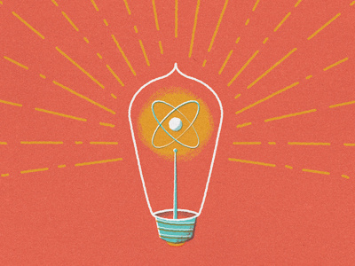 Future's so Bright atom atomic blue bright bulb future illustration interesting light rays red retro simple vintage weathered white