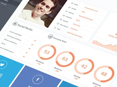Virally Profiles admin backend dark dashboard date facebook filter graph icon linkedin nav navigation profile social stats tab twitter ui user virally