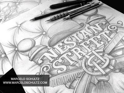 A barber shop theme barber barbershop drawing illustration pencil sketch