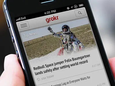 Grokr's Top News - iPhone UI collective ray event ios iphone map navbar news photoshop retina ui user interface