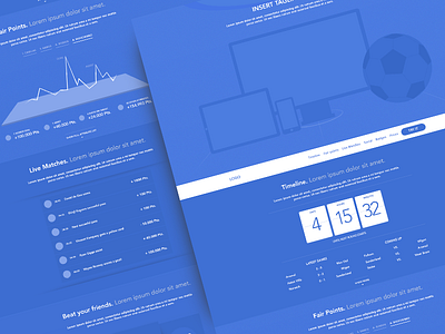 Wireframe - Fantasy Soccer Game blue blueprint cta devices fantasy football list match plans score sketch soccer sports statistics stats trial wireframe