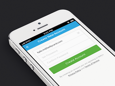 Create New Account 2d account app blue button buttons clean confirm create create account email field flat green input ios iphone login mobile open sign in simple simplistic verify white