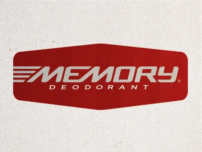 Memory® Deodorant Logo badge creme deodorant good handletter logo memory pharmacy red silver smelly wood