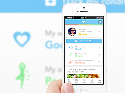 Medical/health App Flat UI Profile app dashboard flat health health app ios ios app iphone iphone app medical medical app mobile mobile app profile ui