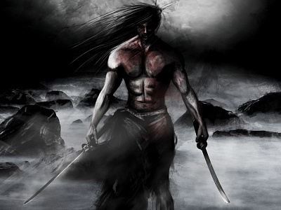 Fighting Spirit concept art digital art futuristic oriental painting samurai science fiction