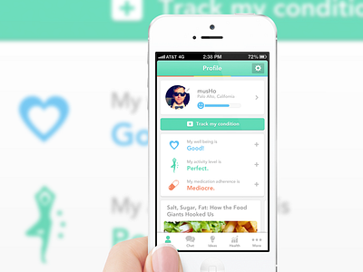 Medical/health App Flat UI Profile v2 dashboard diary health health app ios ios app iphone app medical medical app mobile mobile app profile