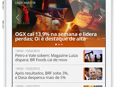 IM Mobile: "Where to Invest" section clean financial infomoney ios list mobile news open sans orange portal rgrundig