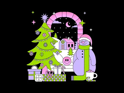 Merry Christmas christmas design gif illustration snow snowman tree winter