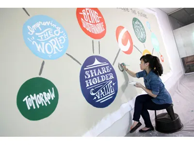 Lettering for Celanese Corporation chemistry concept hand lettering mural paint