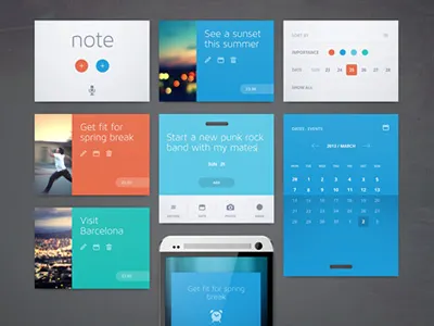 Easy Note app application calendar clean flat interface layout minimal note reminder ui ux web widget