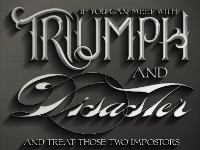 Triumph and Disaster black and white calligraphy shadow typograpy vector vignette vintage