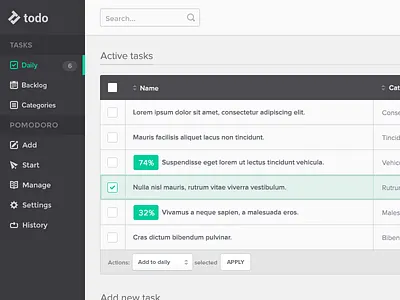 ToDo System app dashboard green interface manager system table tasks todo ui