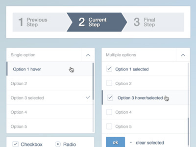Blue UI kit blue button buttons check box combo combo box flat form gui interface kit navigation radio steps typography ui ui kit