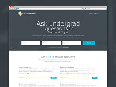 EducateMyBrain homepage grey homepage landing page webdesign