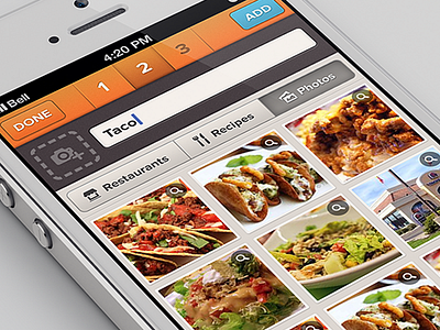 Choose a Photo app grid header icons input ios orange photo proxima nova tabs ui