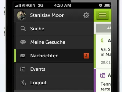 Navigation app black buttons design flat green ios lila navigation sport