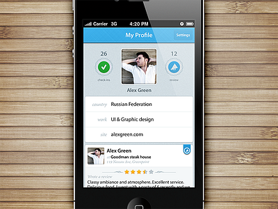 profile actionbar check in gui iphone photo profile review ui