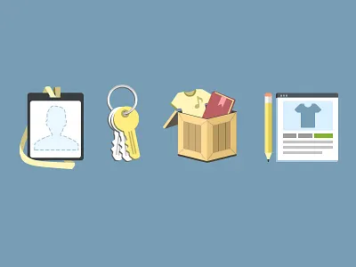 Product Icons badge commerce create creation icons illustration keys pencil products selling sign up sign in blue yellow
